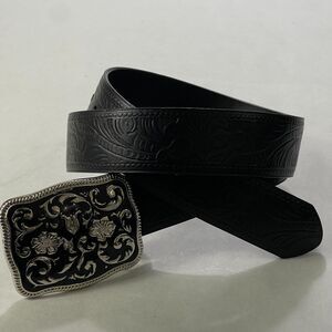 Unbranded Black Floral Mens Belt Size 34 Western